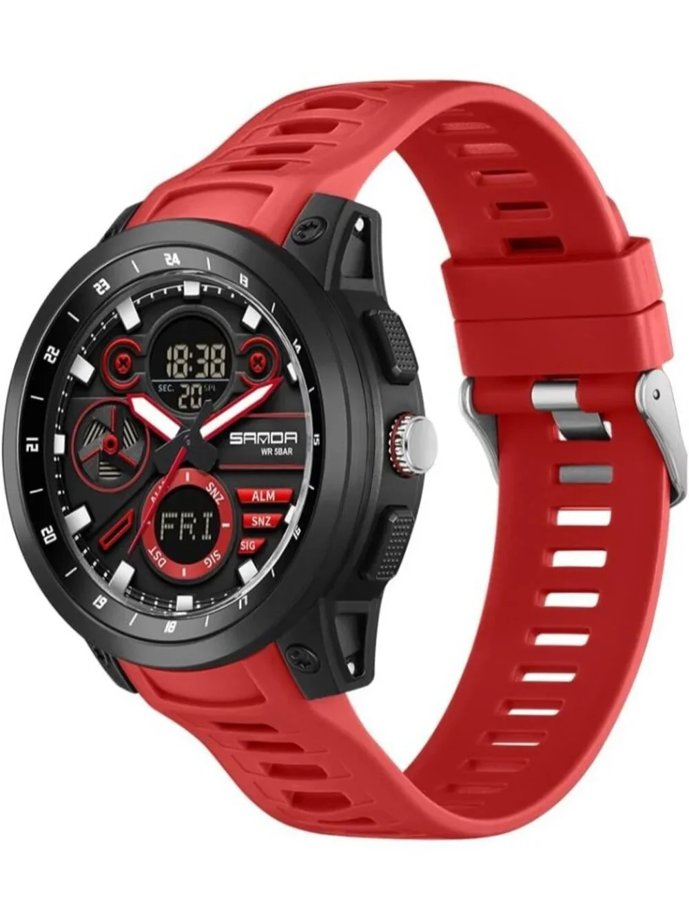 Men's Red Analog Quartz Stainless Steel Military Electronic LED Digital Watch